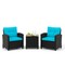 3-Piece PE Rattan Outdoor Furniture Set with Tempered Glass Table and Cushioned Armchairs